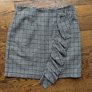 Edited Wool Blend Black & White Plaid Ruffle Mini Skirt M*